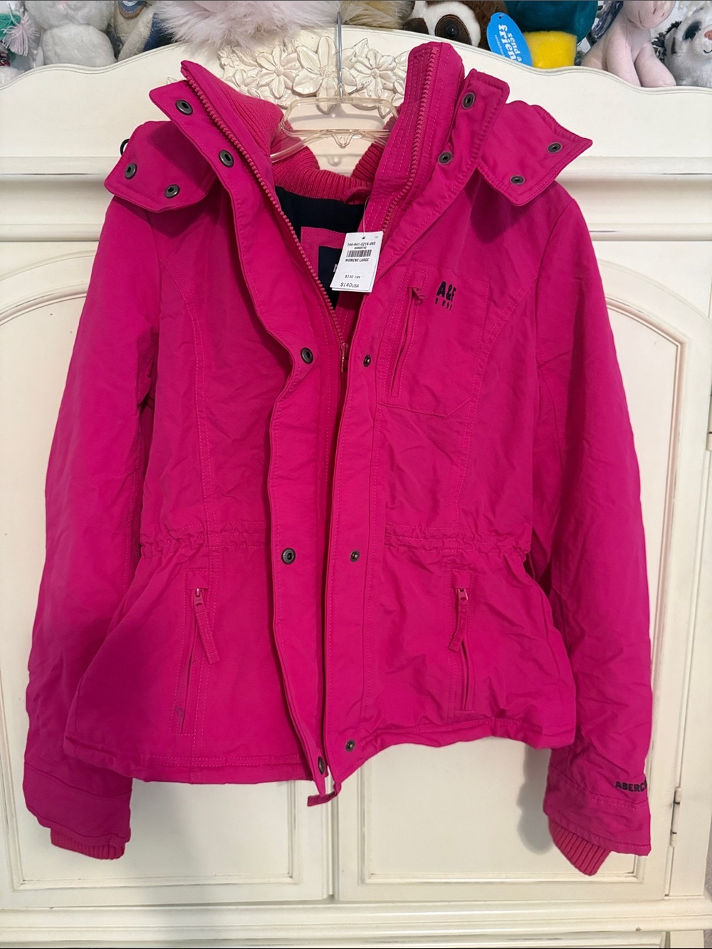 Abercrombie & Fitch Fuchsia Hooded Utility Jacket Large NWT